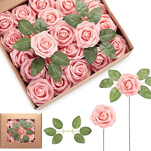 Lot de 50 roses artificielles, roses artificielles en mousse avec tiges, roses artificielles en mousse, décoration DIY pour bouquets de mariage, centres de table, arrangements de fête, décorations