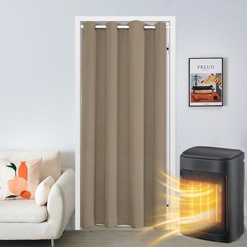 SK Studio Türvorhang Blickdicht Thermo Gardinen Vorhang mit Ösen Thermovorhang Kälteschut Wärmeisolierend für Schlafzimmer Tür Schrank Vorhang Braun 1, 132x229cm