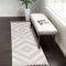 carpet city Teppich-Läufer Flur Boho-Stil Creme, Graublau - 80x300 cm - Rauten-Muster - Relief-Optik, 3D-Effekt - Cut-&Loop, Sisal - Moderne Fransen-Teppiche Schlafzimmer