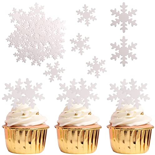 50 Stück Essbare Schneeflocke Cupcake Toppers Winter eingefroren Thema Tortendeko für Winter Wonderland Thema Baby Dusche Kinder Geburtstag Party Kuchen Dekorationen Zubehör Weiß