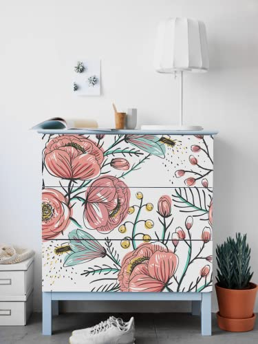 Coloray Möbel-Aufkleber Selbstklebend Malm MagicStick Set 3x 80x20 cm Kommode Aufkleber - Feldblumen