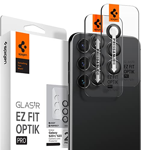 Spigen 2 Pack Glas.tR Optik Pro EZ Fit Tempered Glass Camera Lens Protector for Samsung Samsung Galaxy S23 and Galaxy S23 Plus (Black)