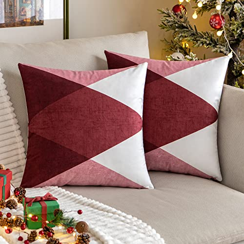 MIULEE Kissenbezug Dekorative Geometrische Muster Dekokissen Skandinavisch Kissenhülle Sofakissen Zierkissen Diamant Modern für Sofa Wohnzimmer Schlafzimmer 50x50 cm 2er Set Bordeaux Rot