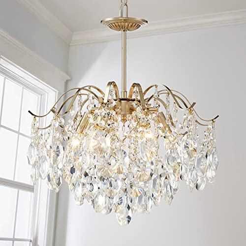 Saint Mossi K9 Lustres en cristal - Lustre en forme de goutte de pluie - Lustre moderne - Base E12 - 6 lumières - Finition dorée brillante