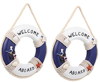 Happyyami 2stücke Holz-rettungsring-Ornamente Im Mediterranen Stil Wandornamente Aus Holz Nautische Rettungsring-dekore Türanhänger Holz-rettungsring-anhänger