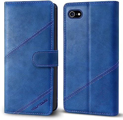 KRAFTCARE iPhone SE 2022/2020/8/7 Kartenfach-Hülle mit Magnet - Flip-Case Wallet Klappe, Blau