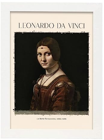 Poster Belle FerronniereDekorative Bilder für Ihr Wohnzimmer, Schlafzimmer, Zuhause. Wandkunst-Drucke. Ästhethetische Wandabdrücke, die von Leonardo da Vinci A4 mit weißen Rahmen inspiriert sind