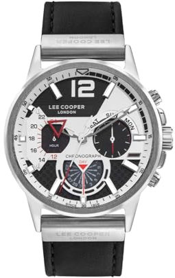 Lee Cooper Herren VX9JE1 Uhrwerk Uhr, Multifunktions-Display und Lederband – LC07614.351, Schwarz, Riemen