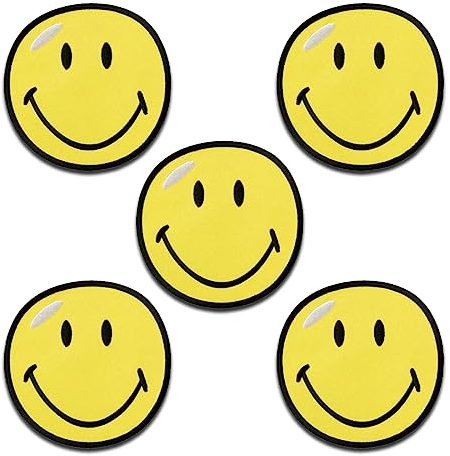 Mono-Quick Smiley 5 Stück - Aufnäher, Bügelbild, Aufbügler, Applikationen, Patches, Flicken, zum aufbügeln, Größe: 3,5 x 3,5 cm
