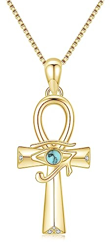Gold Ankh Halskette 925 Sterling Silber Auge des Horus Anhänger Halskette Ägyptische Halskette Ankh Kreuz Schmuck Geschenke für Frauen Damen Mädchen