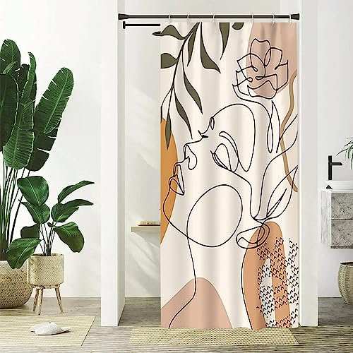 Uiiooazy Rideau Douche Étroit, Rideau de Douche Anti Moisissure 90x180cm Visage Abstrait Femme Petit Rideaux de Baignoire Tissu Lavable Imperméable Polyester Rideaux Salle de Bain avec 6 Crochets