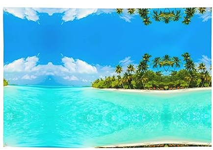 Insel mit Sandstrand und Palme, lebendiges und langlebiges Happy Birthday-Banner – perfekt für Geburtstagsfeiern und Feiern
