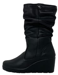 Enval Soft Stivale al polpaccio da donna zeppa 6,5 cm in vera pelle fondo memory foam Nero 4763200 (38)