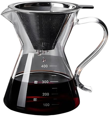 Zyqixluk Cafetiere Manuelle avec Filtre Cafetière Bouilloire Pot en Verre Cafetière Manuelle À Goutte À Goutte pour Café À La Main Infusion De Thé avec Filtre en Acier Inoxydable,400ml