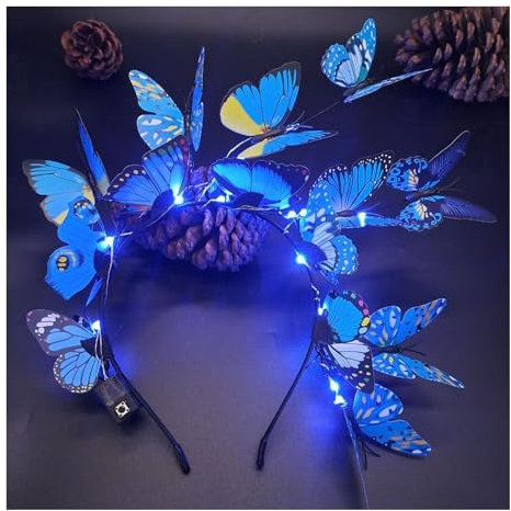 Serre-tête lumineux LED pour femme pour Noël, Nouvel An, fête, élastique et antidérapant, avec papillons tridimensionnels, F bleu