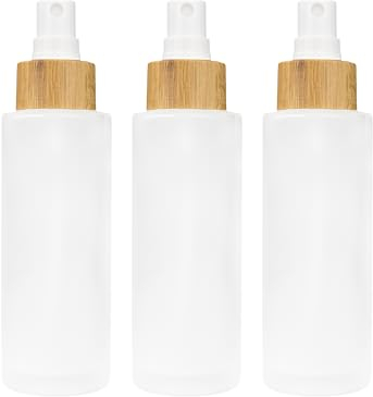 Wachsmann Flacone spray vuoto in vetro da 100 ml con tappo in bambù e incisione, 3 pezzi, flacone spray da riempire con spruzzatore, nebulizzazione extra fine dei vostri cosmetici naturali fai da te,