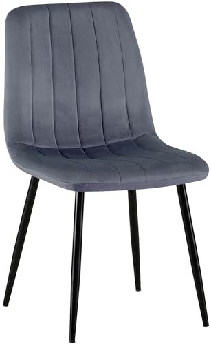 CLP Chaise De Salle A Manger Dijon en Tissu Ou Velours I Chaise avec Surface D'assise Matelassée Pieds en Metal I Charge Max.150 Kg, Couleur:Gris foncé, Matériel:Velours