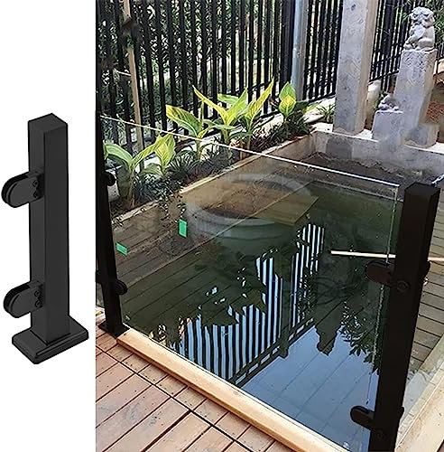 McgoS Postes de barandilla Poste de barandilla de Vidrio Negro para balcón/escaleras, Abrazadera para Poste de barandilla de balaustrada con espita para Cerca de Piscina de Vidrio de Acero inoxida