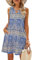 VEUNCOS Sonnenkleid für Strandurlaub Boho Kleider Strand Kurzes Kleid mit Taschen,Blau Bedruckt L