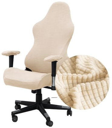 Highdi Housse de Chaise de Gaming, Jacquard Couleur Unie Extensible Housse de Protection Chaise Gaming Rotatif, pour Chaise de Bureau Gaming Ordinateur, Anti Griffe de Chat (Beige)