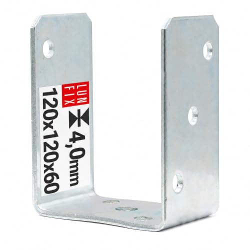 Pfostenträger 120mm 120 mm Höhe 60 mm 4 mm Stahl Breit U- Aufschraubbar | Breit U- Aufschraubbar Tiefe Verzinkt Verschiedene Breiten: 70-120 mm Für Terrassen, Carports und alle Holzprojekte