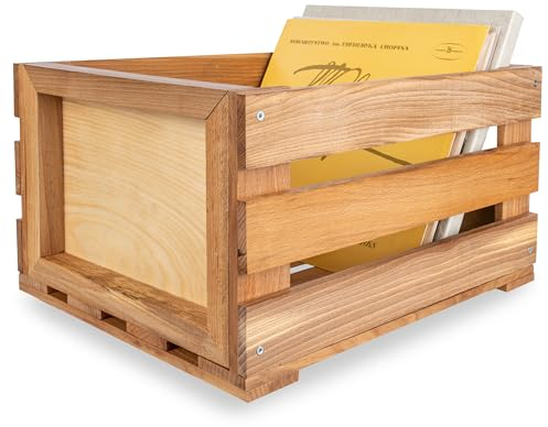 Creative Deco Vinyl Box zur Aufbewahrung bis zu 80 Schallplatten | Regal Holzbox 46x36x25 cm (+/- 1cm) | Schallplattenkiste Holz | Buchenholz LP Kiste für Obst, Gemüse, Wein, Spielzeugkiste