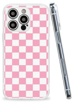 VICLASBISKIY Handyhülle Kompatibel mit iPhone 14 Hülle Shock Weiß Rosa Kariert Transparent Hülle