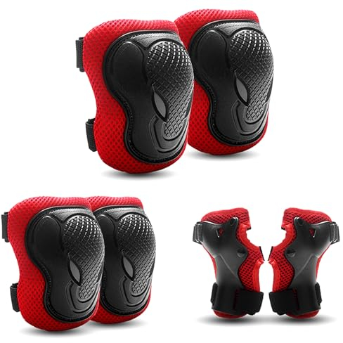 SHMSHNG Rodilleras infantiles, rodilleras infantiles para patines en línea Equipo de protección 6 en 1 para niños de 3 a 8 años Coderas Patinetes Bicicletas(Rojo)