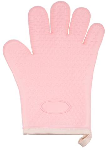 sourcing map Silicone Oven Mitts 10.8x5.5 Heat Resistant Rubber Oven Gloves with Soft Cotton Lining for Kitchen Cooking and Baking, Pink