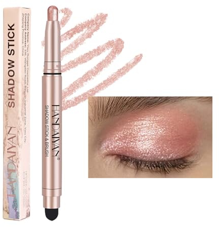 Glitter Lidschatten Stift, Wasserfester Lidschatten Stick Make-up-Stift, Schimmer Perlglanz Creme Eyeshadow Stick fur Augen Makeup, Langanhaltend, Glattheit, Hochpigment Metallic mit Bürste(03 Pink)