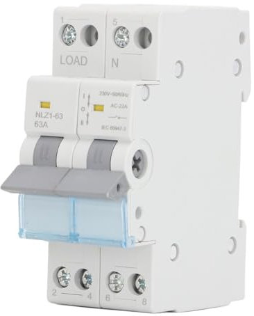 2P Dual Power Manueller Transferschalter, PC-Gehäuse, Einseitiger Verriegelungs-Leistungsschalter mit 35-mm-DIN-Schienenmontage für Zuhause, 230 V AC, 63 A