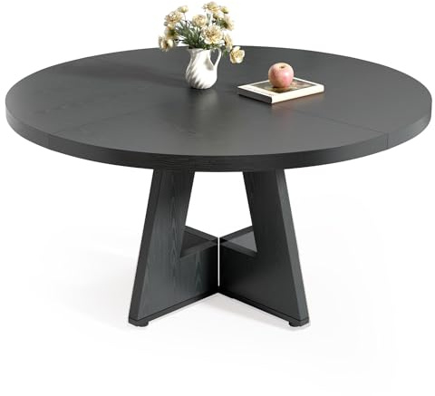 LITTLE TREE 120 cm runder Esstisch für 4–6 Personen | Schwarzer Esstisch, moderner runder Küchentisch mit robustem Sockel