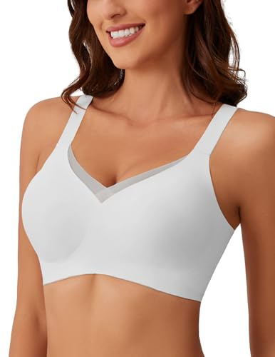 MOEOZLLO Mesh V Ausschnitt BH Damen Ohne Bügel Softschalen Bustier Damen High Elastizität BH Ohne Bügel Mit Zusätzlicher BH-Verlängerung（Weiß,XXL
