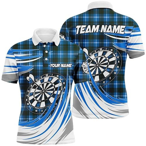 vhasport Personalisierte Blaue Dartscheibe Karo-Muster Herren & Damen Dartshirt Individuelles Dartteam Trikot T1538
