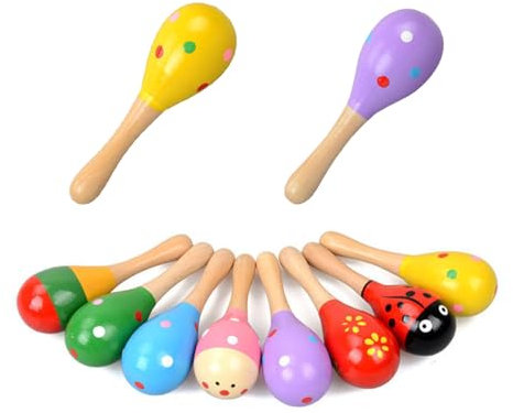 Eabdice 10 Piezas Mini Maracas de Madera, Mini Cascabel de Maracas, Agitador de Juguete de Bebé Sonajero de Música para La Educación Preescolar Juguetes Musicales para Bebés Patrones