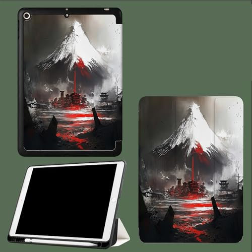 Hülle Für Ipad 10.Generation 2022 10,9 Zoll Mit Stifthalter, Stoßfeste Smart Case Cover Mit TPU Rückseitenschale Schutzhülle Kompatibel Mit Ipad 10Th Gen Japanischer Aquarellberg
