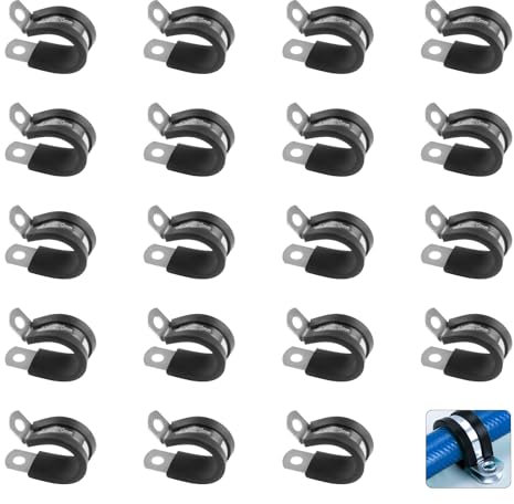 Stainless Steel Rubber Lined P Clips Assorted, 20 Pcs 20mm Hose Pipe Clamps, Hose Conduit Clips, Metal Wire Cable Clamps for Cable, Cord, Wire, Tube - 20mm