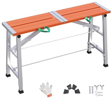 Scaffolding 55.1 59 63 70.8 Inch Long Adjustable Work Platform, Heavy Duty Aluminum Scaffolding with Galvanized Outriggers, Collapsible Platform Ladder(Orange,L160xW27cm(63x10.6))