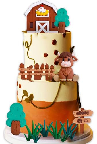 Roaring Good Time Bauernhof Tier Kuchen Dekoration Kuh Kuchen Topper Bauernhof Tier Geburtstag Dekoration Kuh Kuchen Dekoration Bauernhof Kuchen Topper für Bauernhof Tier Baby Shower Geburtstag Party