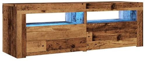 vidaXL TV Schrank, Fernsehtisch mit Stauraum LED-Leuchten, Lowboard für Fernseher, Fernsehschrank für Wohnzimmer, Altholz-Optik Holzwerkstoff