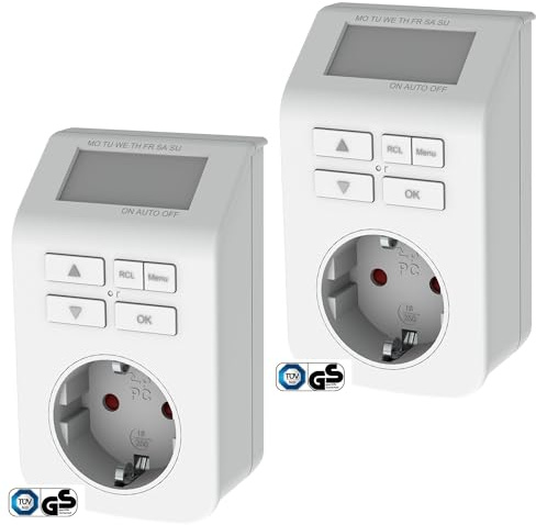 GAO EMT709 Zeitschaltuhr digital mit 16 Programmen Doppelpack 3680W elektronische Wochenzeitschaltuhr TÜV/GS-Zeichen Countdown-Timer Zufallsschaltung Berührungsschutz