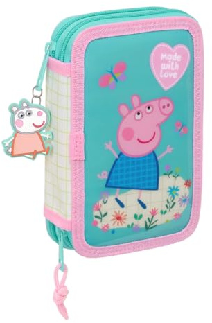 safta Peppa Pig Pretty Flowers Federmäppchen für Kinder, bunt, mit 29 nützlichen Utensilien, ideal für Kinder von 5 bis 14 Jahren, bequem und vielseitig, Qualität und Widerstandsfähigkeit, 12,5 x 4 x