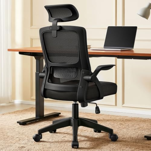 ALFORDSON Bürostuhl Netzstuhl ergonomisch Schreibtischstuhl,Schwarz | Mesh Computer Stuhl dynamischer Lordosenstütze 90°-105° Neigung, neigbarer Drehstuhl mit hochklappbarer Armlehne