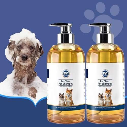 PCpetclear hundeshampoo Anti-Juckreiz Anti-Milben Anti-Floh hautfreundlich nährend Fellpflege geeigneter PH-Wert angereichert mit Vitamin E für Hunde Katzen und Haustiere ab 12 Wochen.(500mlx2)
