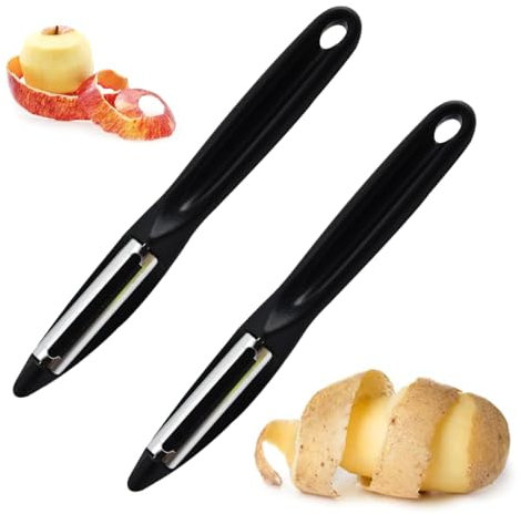 Lot de 2 Éplucheur Universel à Lame Pendulaire, Éplucheur Légumes, Éplucheur pivotant en Acier Inoxydable, Eplucheur Manuel Pomme de Terre Poignée Ergonomique, Éplucheur pour Fruits, Noir