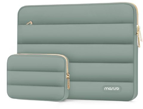 MOSISO Housse Ordinateur Portable Bouffi 16 Pouces, Compatible avec MacBook Pro 16, HP Dell ASUS Acer Toshiba Lenovo Notebook Computer, Pochette Horizontal Polyester avec Petit Sac,Vert Antique