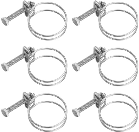 Orivin Lot de 6 colliers de serrage à double fil, 45-50 mm, colliers de serrage réglables en acier inoxydable pour la fixation de tuyaux intérieurs ou extérieurs.