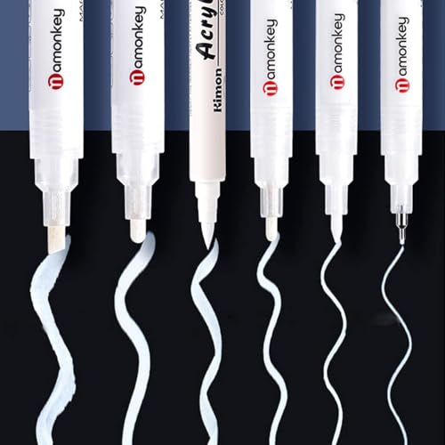 Caelura 6 Lackstift Weiß Set, Permanent Marker Weiß, Weiße Fineliner, Weißer Gelstift zum Zeichnen, Weißer Lackstift für Gästebücher und Malen auf schwarzem Papier