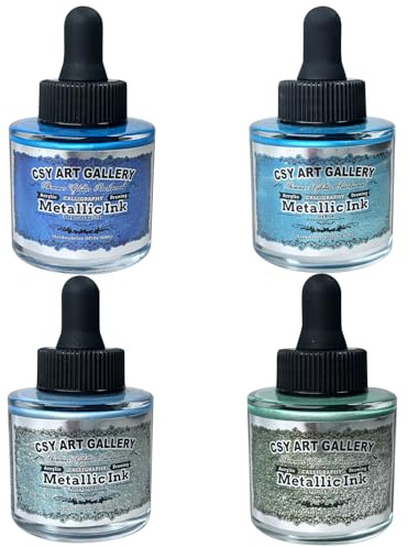 CSY art gallery Metallic Acrylic Ink-Craft Paint-Calligraphy Inks,Glitter-Pearlescent -ICY Blue Drawing Ink Liquid Gold Leaf Paints with Dropper, 1oz - 29.5 ml (Ice Lake Mountains Set)