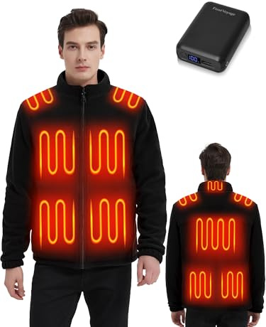 FrostVoyage Beheizbare Jacke Herren mit Powerbank 18400 mAh, Heizjacke Herren Fleece Wärmeweste Wärmejacke mit Akku, Beheizte Fleecejacke Kleidung Winter Wärme Jacke mit Heizung, 10 Heizzonen